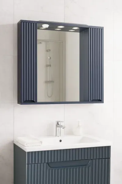 Dulap baie suspendat seria 033 cu oglinda, front MDF, montat, antracit, 80x71 cm