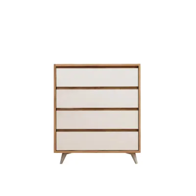 Comoda SUVERA, 4 sertare, stejar + alb, 70x40x86 cm