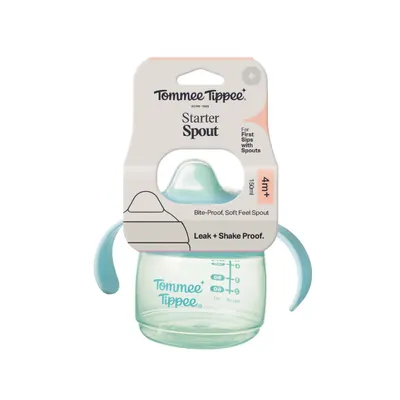 Cana Starter Spout antiscurgere pentru 4 luni + cu cioc rezistent la muscaturi si manere usor de prins, 150ml, Tommee Tippee
