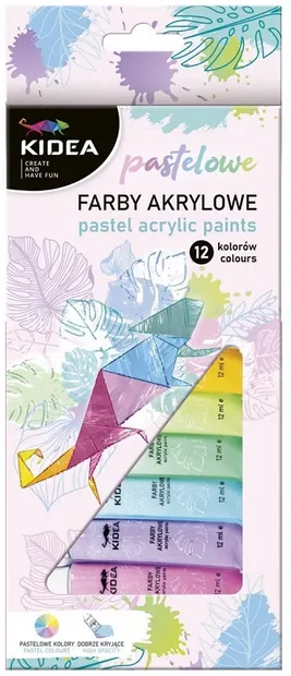 Vopsele acrilice Kidea - 12 culori, 12 ml, pastel