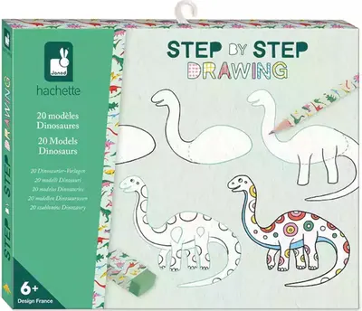 Set de desen Janod - Paș cu paș ,dinozauri, 20 de modele