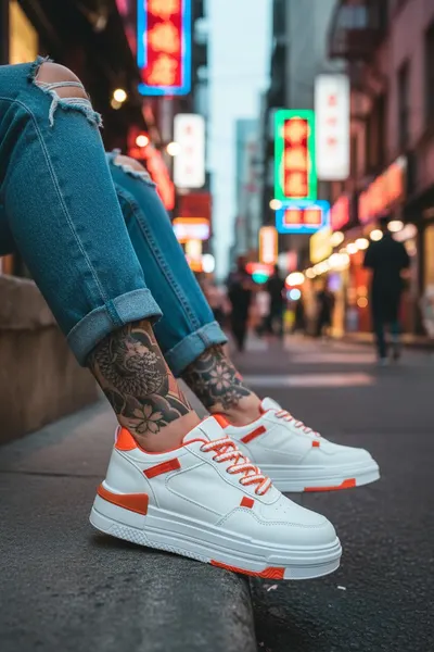 Adidasi dama albi cu portocaliu casual, 8002 T15-1