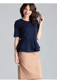 Bluza dama bleumarin - cu decolteu semicircular - fermoar ascuns - bascul dublu - poliester 65% - viscoza 35%