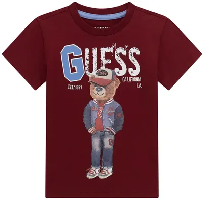 Tricou cu mânecă scurtă Guess - Urs cu pălărie , roşu , 12 luni
