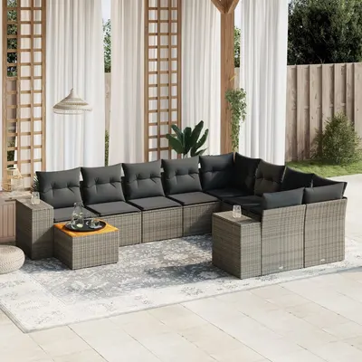 Gossi set mobilier de gradina cu perne, 10 piese, gri, poliratan