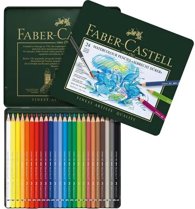 Creioane acuarelabile Faber-Castell Albrecht Dürer - 24 culori, în cutie metalică