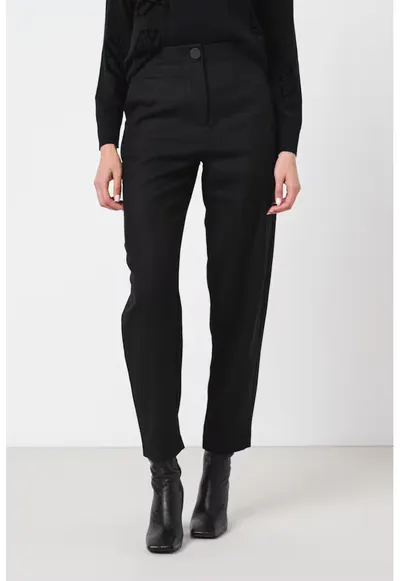Pantaloni conici din amestec de lana cu talie inalta - Negru