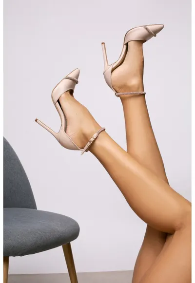 Pantofi Stiletto cu toc Dominique piele naturala - bej deschis