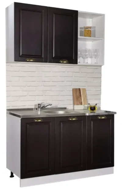 Set bucatarie SQUARE 120 cm, 4 corpuri, blat termorezistent, fronturi MDF, wenge antichizat