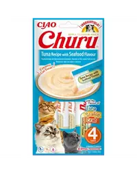 INABA Churu Tuna with seafood 4x14g ton cu fructe de mare pentru pisici