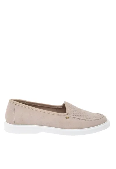 Pantofi loafer de piele intoarsa cu detalii perforate - Bej sampanie