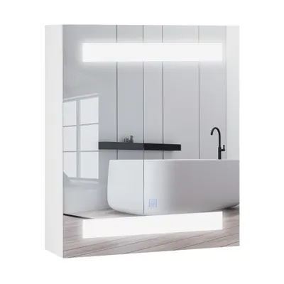 HOMCOM Dulap Baie cu 1 Usa Basculanta Oglinda si Lumini LED 60 x 50 x15cm | Aosom Romania