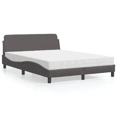 vidaXL Pat cu saltea, Dover, gri, 140x200 cm, piele ecologică
