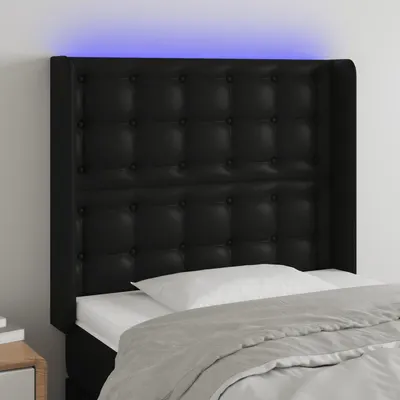vidaXL Tăblie de pat cu LED, negru, 93x16x118/128 cm, piele ecologică