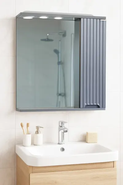 Dulap baie suspendat seria 033 cu oglinda, front MDF, montat, antracit, 60x71 cm