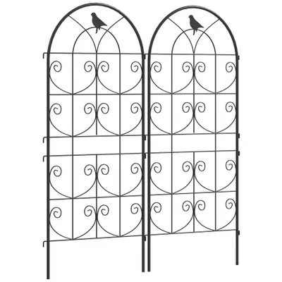 Outsunny Suport pentru plante agățătoare cu modele de păsări set de 2 spalieri de grădină pentru legume viță flori metal 50 x 120 cm negru | Aosom Romania