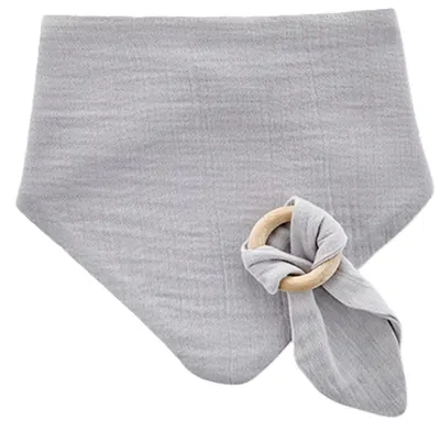 Bavetă din muselină cu accesoriu de dentiție BabyJem - Grey