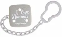 Clips pentru suzetă Canpol - I Love Mummy, cu lanț, gri