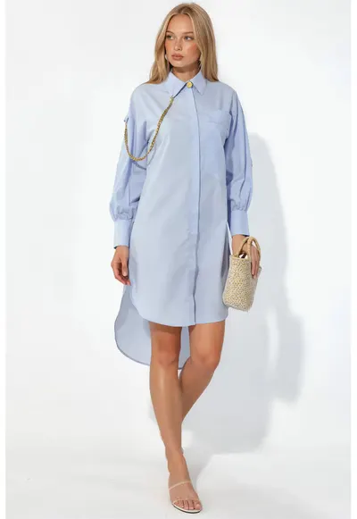 Rochie Camasa Mini Supradimensionata - Albastru Deschis - Poliester si Lycra