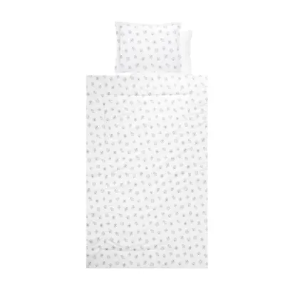 Set lenjerie pat 4 piese, Lorelli, din bumbac ranforce, Abstract Leavs Grey Beige