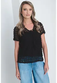 Bluza cu decolteu in V si maneci scurte - Negru