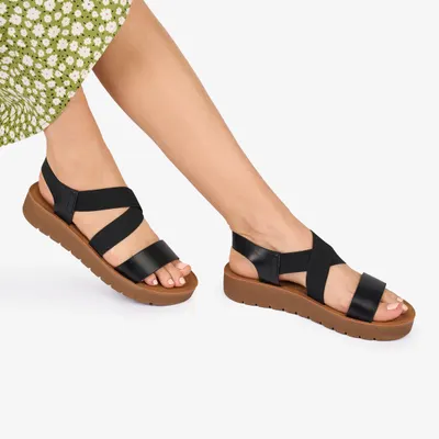 Sandale Dama Piele Ecologica Crl1009 cu Elastic Culoare: Negru