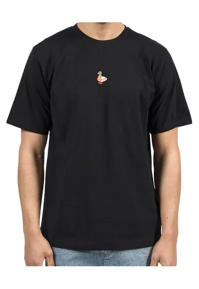 Tricou relaxed fit cu detaliu frontal brodat si imprimeu pe partea din spate Duck My Sick