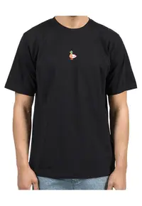 Tricou relaxed fit cu detaliu frontal brodat si imprimeu pe partea din spate Duck My Sick -