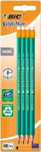 Set 4 creioane cu radiera Grafit Eco Evolution Bic, HB 2