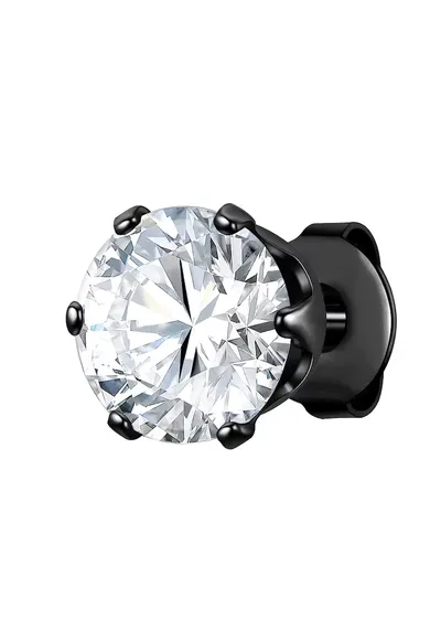 Cercel cu tija din otel inoxidabil decorat cu zirconia - Negru