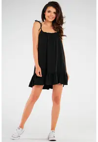 Rochie M251 - neagra - bumbac-lycra - cu volan - pentru femei insarcinate