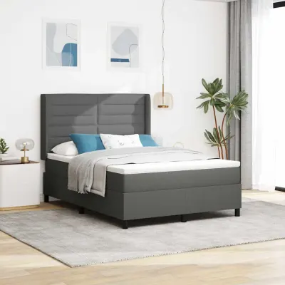 vidaXL Pat cu arc LED cu saltea Gri închis 140 x 190 cm țesătură