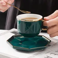 Cană de cafea Morello - Diamant verde, cu farfurioară și linguriță, 180 ml