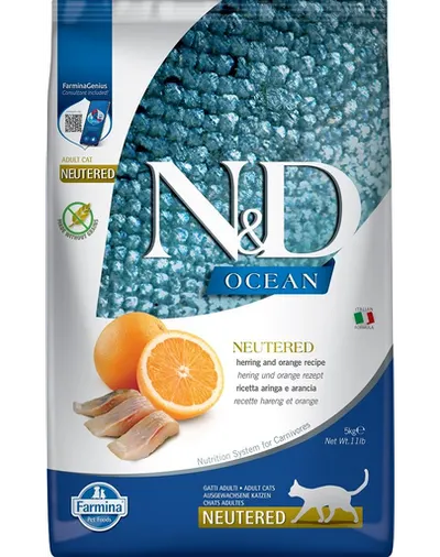 FARMINA N&D Ocean Hrana pentru pisici sterilizate, cu hering si portocala - 5 kg