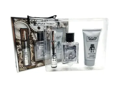 Caseta cadou 3 piese pentru barbati, Parfum 50 ml, Mini parfum, After shave, Future robot