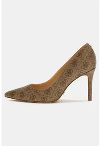 Pantofi cu varf ascutit si model logo Rica - Maro/Bej