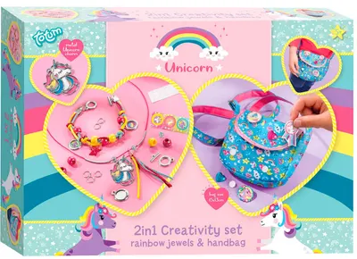 Set creativ 2 in 1 Totum - Creaza, singur, bijuterii colorate, cu gentuta