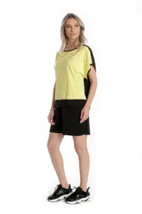 Tinuta de vara CV24067 negru/galben picouri, Cesy | marimea L