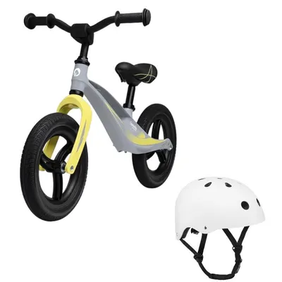 Bicicleta fara pedale, Lionelo, Bart Tour, Usoara, Cu cadru din magneziu, 3.3 Kg, 12 inch, Gri + Casca pentru copii, Reglabila 50-56 cm, Alb