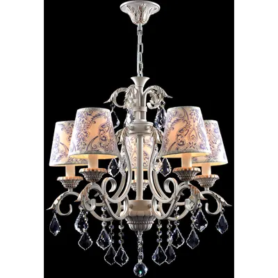 Candelabru Elegant Velvet,5 becuri dulie E14, 230V,D.68cm, H.61 cm,Auriu-Alb