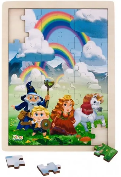 Puzzle din lemn de 48 piese Pino Povesti - Curcubeu