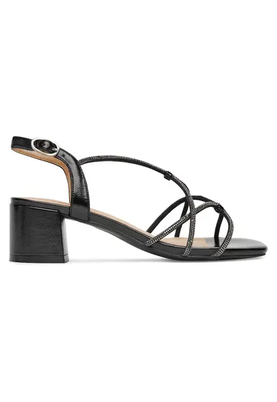 Sandale dama - piele ecologica - negru - toc bloc