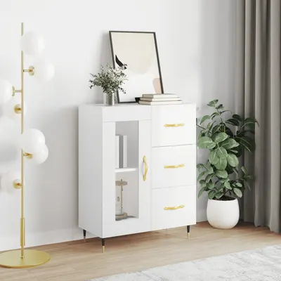 Gossi servanta, alb extralucios, 69,5x34x90 cm, lemn compozit