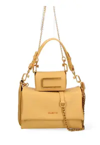 Set de geanta de piele ecologica cu bareta de uamr si geanta crossbody Floriana Prime - Galben mustar