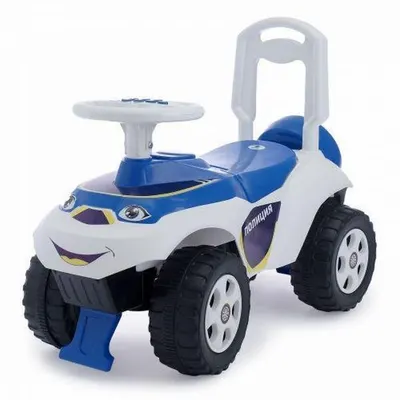 Masinuta copii Ride-On fara pedale Music 0142R11 alb albastru prevazuta cu efecte sonore, inaltimea scaunului 29 cm si greutatea maxima admisa 30 kg