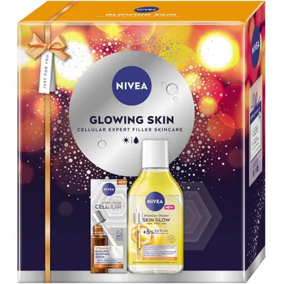 Caseta Cadou Femei Nivea Glowing Skin, Ser Cellular Expert Filler Vitamina C 30 ml, Apa Micelara Skin Glow 400 ml