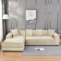 Husa elastica universala pentru coltar, Catifea Crem