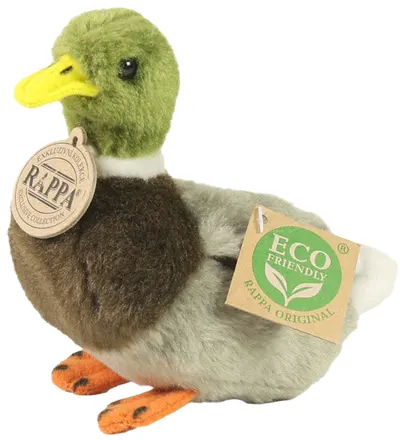 Jucărie de pluș Rappa Ecoprieteni - Rață cu cap verde, 13 cm