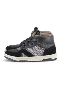 Pantofi sport mid-high cu garnituri din piele - Negru/Gri inchis