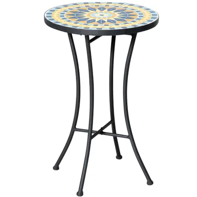 Outsunny Masuta de Gradina din Metal cu Blat din Mozaic Ceramic, Ф35.5x53.5cm, Multicolor | Aosom Romania